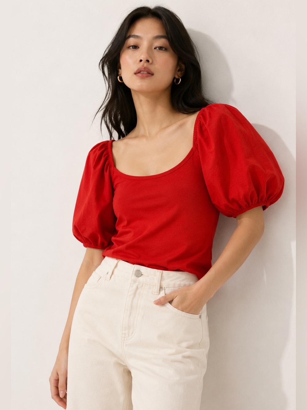 H&M Red Puff Sleeve Top — Size S